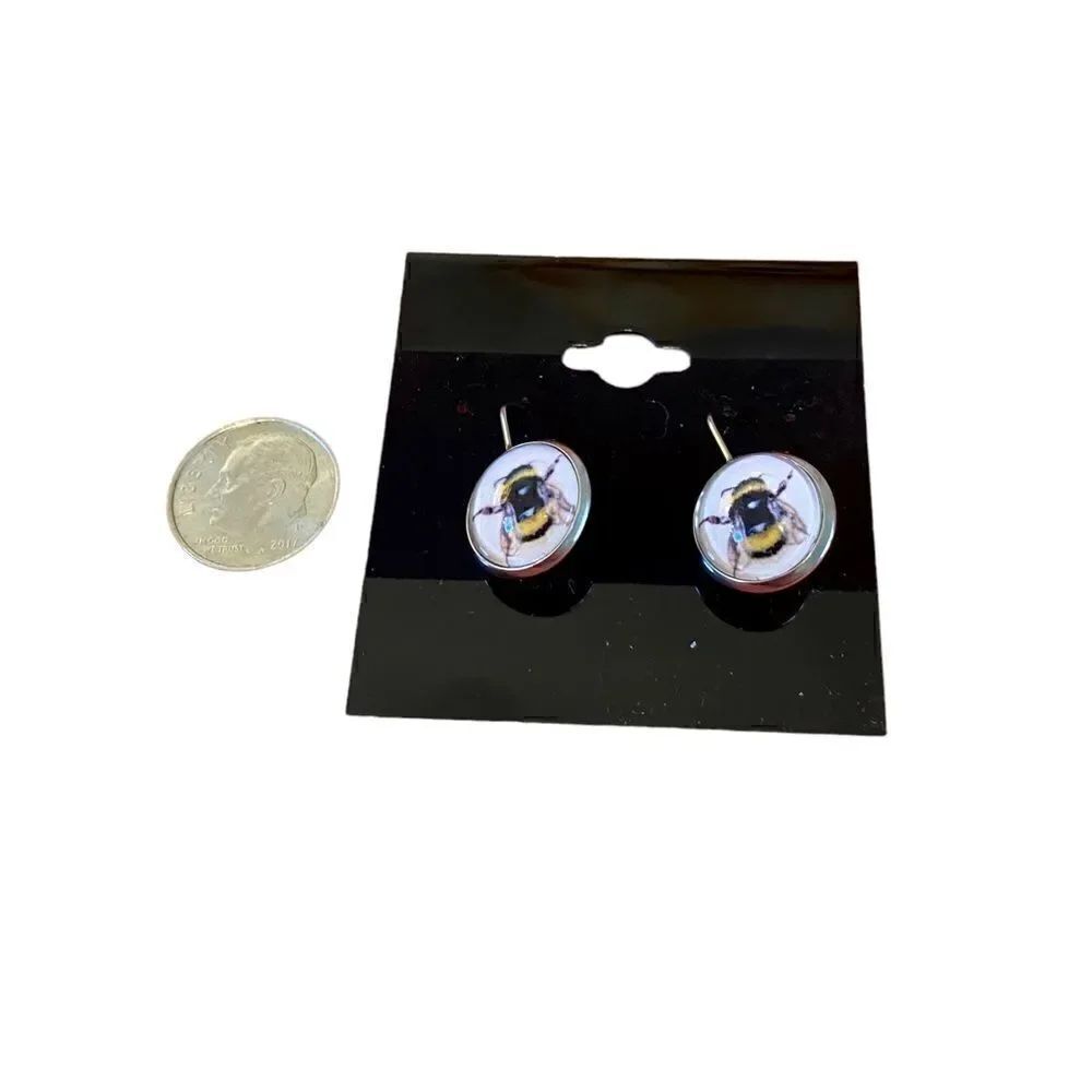 Hand Designed & Crafted Small Button Shaped Bee Earrings. - Picture 7 of 7